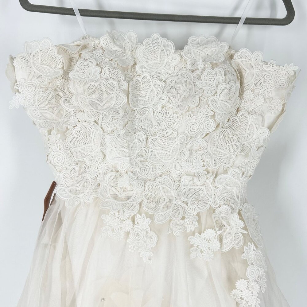 NWT BHLDN Anthropologie Bryn Floral Lace Tulle Skirt Strapless Bridal Mini Dress - Picture 4 of 14